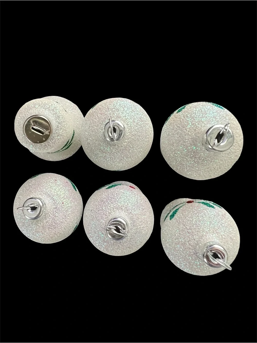 Vintage Blown Glass Glitter Mushroom and Bell Ornaments - lot of 6